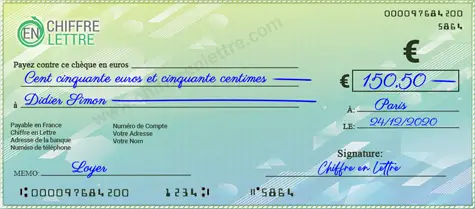 Exemple Cheque de 150,5 euros